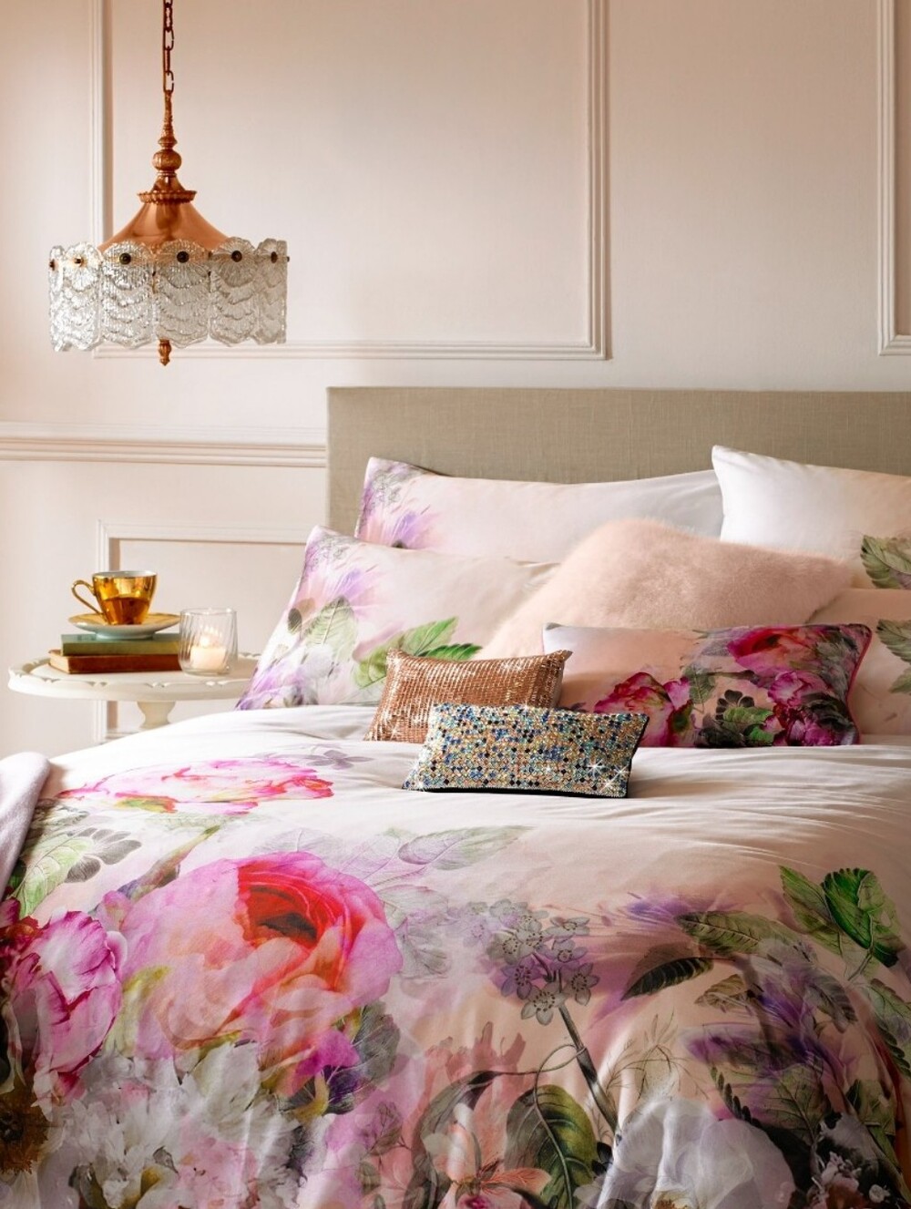 Vintage 2015 Ted Baker Pure Peony Super King Duvet Cover +Focus Bouquet Cases